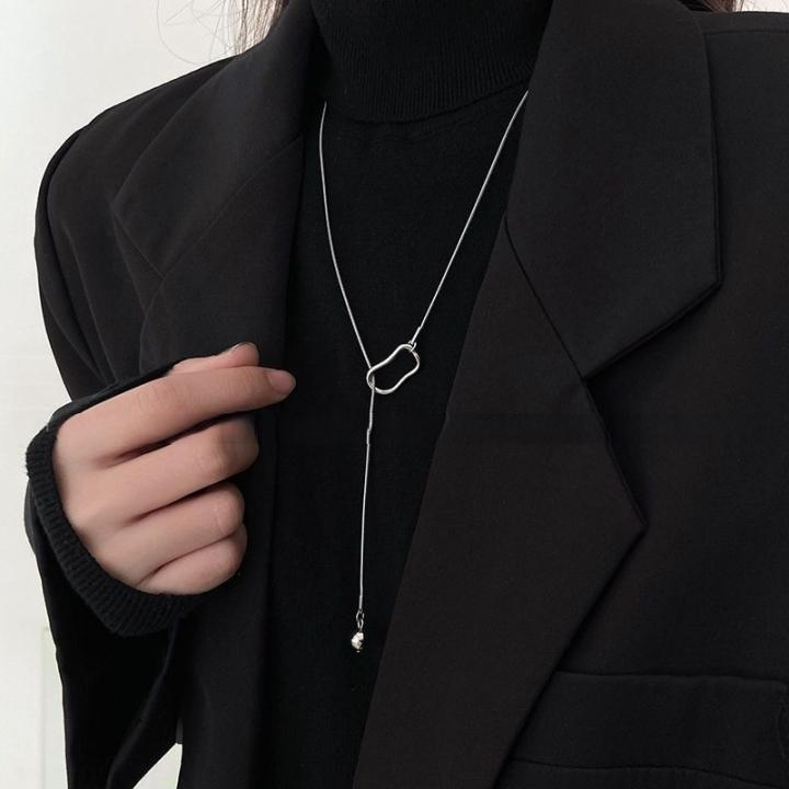 Серебряная цепочка для свитера с бусинами, модный дизайн ниши, геометрическая полая цепочка для капюшона, ожерелье с Y-образной цепочкой, цепочка для свитера, ювелирные изделия для женщин