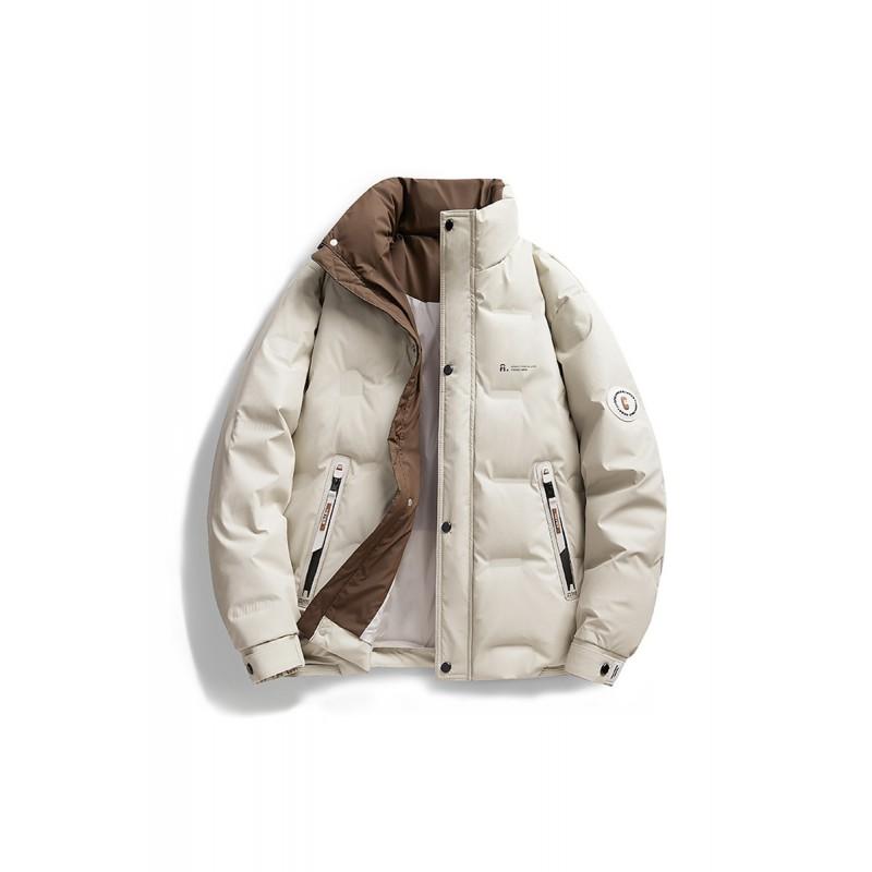 Mens Stand Collar Down Jacket Winter Thick Warm PU Surface Stain Resistant Short Coat