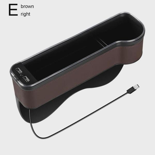 1pcs New Car Crevice Storage Box with 2 USB Charger Colorful LED Seat Gap Slit Pocket Seat Organizer Card Phone Bottle Cups Holder
