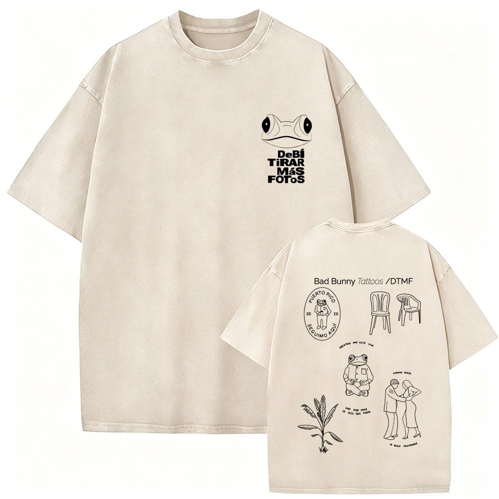 Vintage Acid Washed Rapper Bad Bunny Tshirt Debi Tirar Mas Fotos DTMF Tshirts Men Women Hip Hop Retro Short Sleeves T Shirts