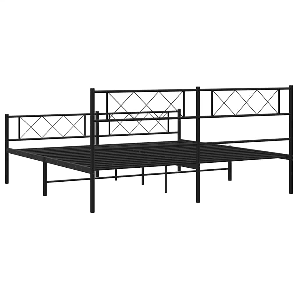 Metal Bed Frame with Headboard and Footboard Black 193 x 203 cm