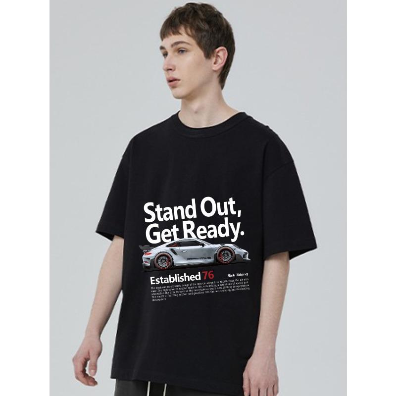 Черная футболка с изображением автомобиля и надписью Stand Out Get Ready для повседневной носки