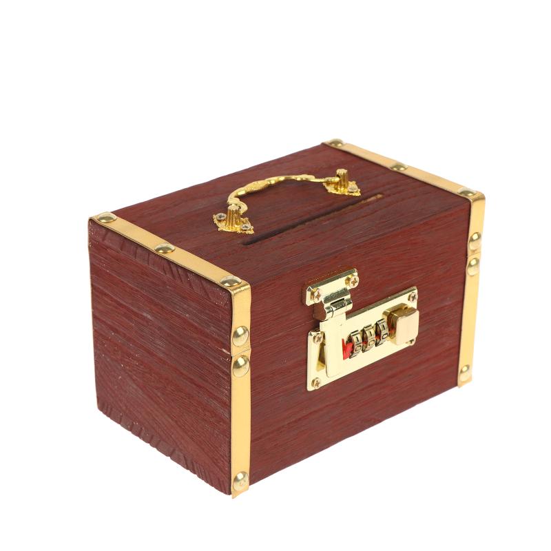 Wooden Combination Lock Piggy Bank Secure Box for Kids Savings Portable Treasure Storage Box with 3 Digit Lock for Home Gift