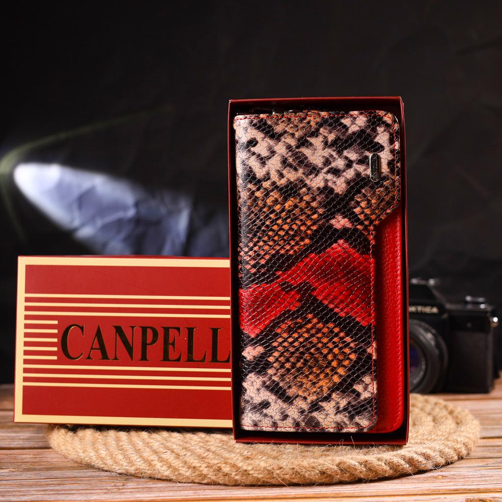 Лакированное женское портмоне клатч из натуральной кожи с тиснением под змею CANPELLINI Wallet 21541 Разноцветное