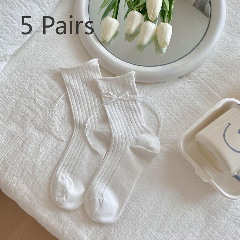 5 пар женских летних тонких носков-гольф с милым кружевом и бантом