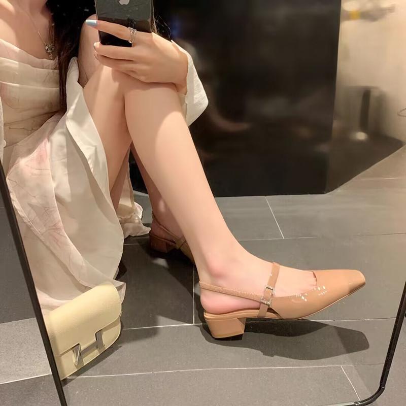 Туфли Мэри Джейн на среднем каблуке для офисной леди, ретро-лакированная кожа, квадратный носок, слинги, женские туфли на толстом каблуке и пустые сандалии