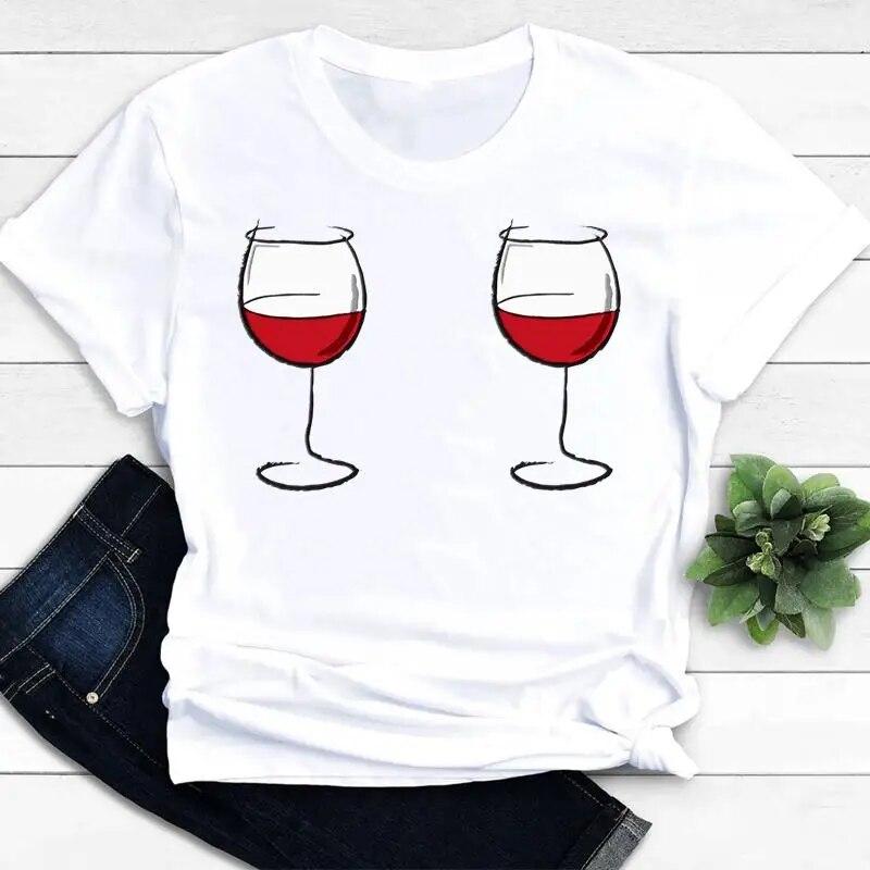 Wine Love, модная одежда, женская забавная милая повседневная футболка, летний топ, женская футболка с короткими рукавами, женские футболки с рисунком