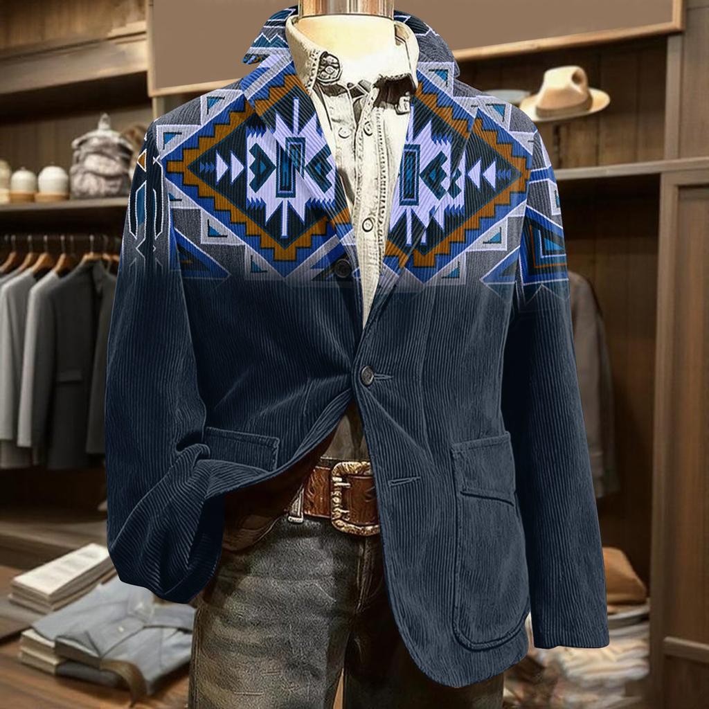 Мужской вельветовый теплый пиджак-кардиган с принтом и карманами, мужской повседневный костюм