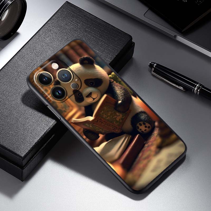 Мультяшный Аниме Панда Милый Для Apple iPhone 17 16 16E 15 14 13 12 11 Pro Max Plus Черный Мягкий Силиконовый Чехол для Телефона
