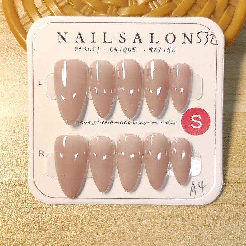 100% РУЧНАЯ РАБОТА, длинные накладные ногти в форме капли воды, набор накладных ногтей с клеем, простые миндалевидные ногти телесного цвета, ногти для фототерапии, многоразовые и съемные накладные ногти