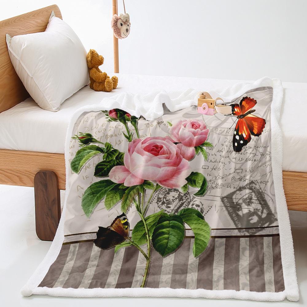 Lily 2D Digital Printing Thickened Lamb Wool Crystal Fleece Blanket One Piece