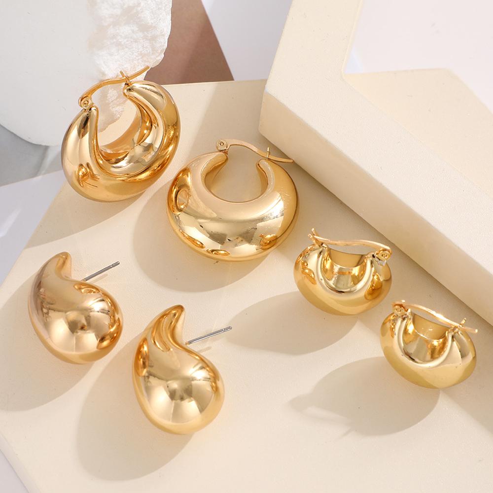 17KM золотой цвет капли воды серьги кольца комплект для женщин девочек ретро круг гладкое лицо нерегулярные серьги гвоздики ювелирные изделия новая мода