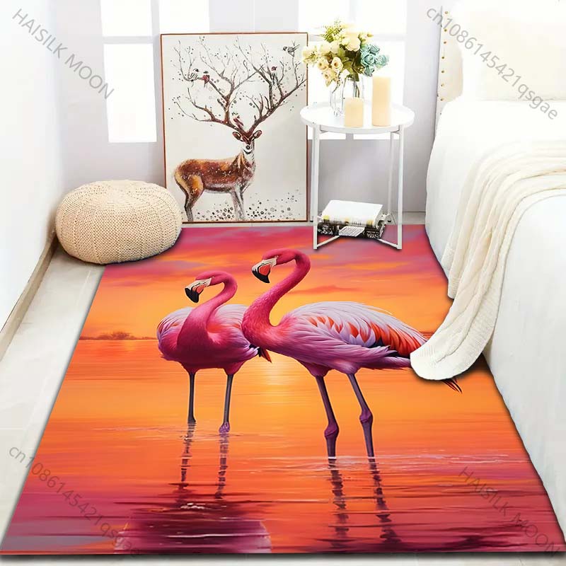 1PC Elegant Flamingo Print Carpet for Living Room Bedroom Sofa Doormat Home Decor Area Rugged Non-slip Floor Mat Large Size