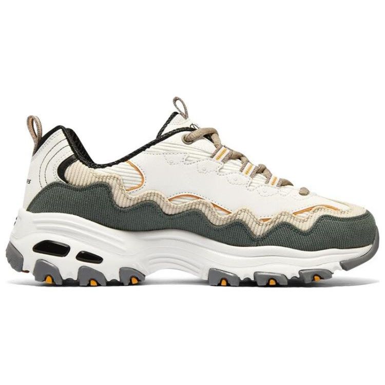 Skechers D'Lites 1.0 Женские Бело-Зеленые Низкие Папины Кроссовки Сетка Искусственная Кожа Удобные Универсальные Повседневные 896273-OWGN