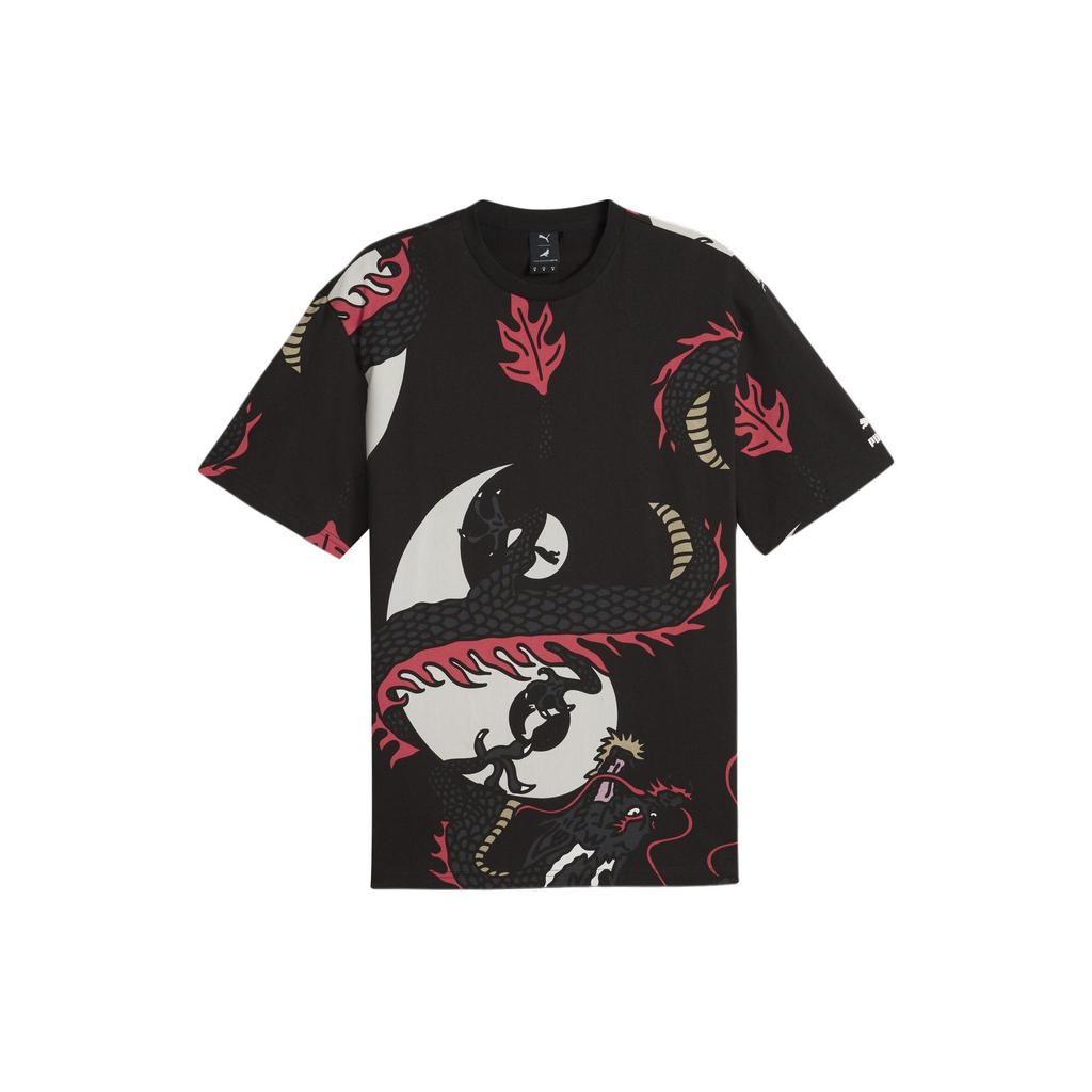 Puma Футболка X Staple Year Of The Dragon Series с принтом по всему периметру, повседневная, с круглым вырезом и коротким рукавом, мужские топы, черная 625097-01