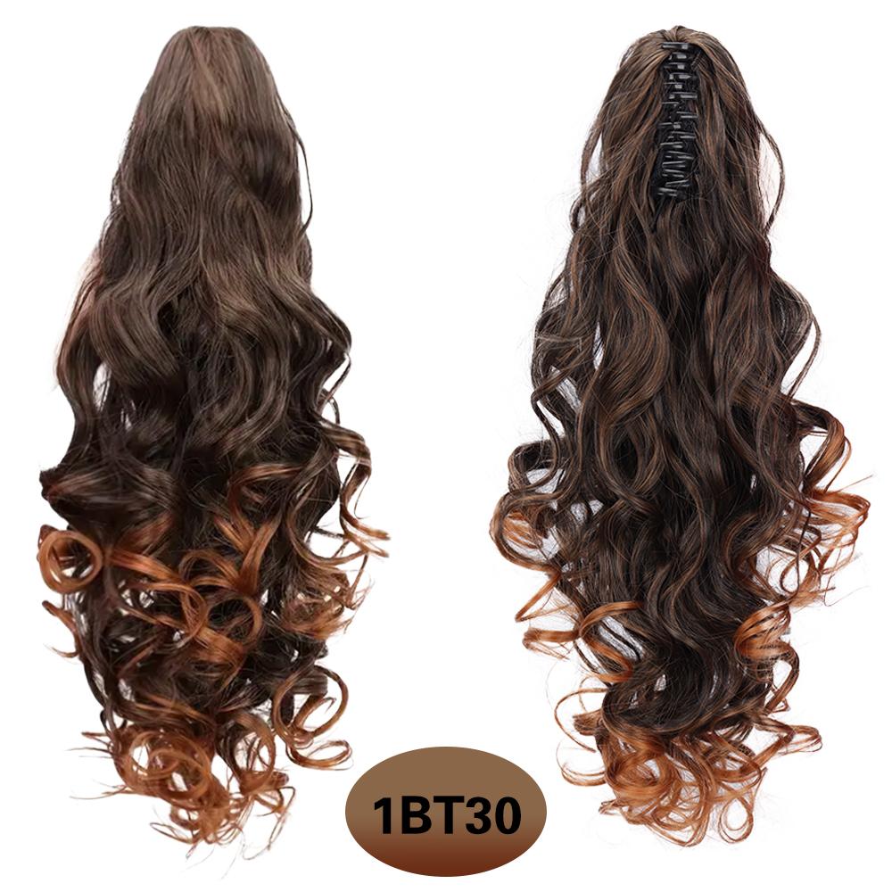 XINRAN Synthetic Long Wavy Brown With Golden Highlights Ponytails Hair Extension Claw Drawstring Ponytails For Women Daily Wear