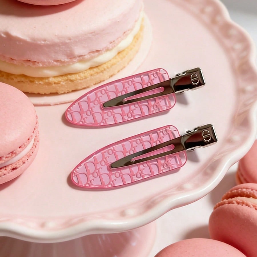 DIOR 2 Pcs Pink Transparent Logo Hair Clips Metal Alligator Barrettes Fashion Women Bangs Hair Accessories Daily Decor