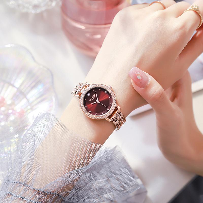 Женские часы со стальным браслетом, инкрустированным бриллиантами, модные, роскошные, простые, градиентные, двухслойный перламутровый циферблат, водонепроницаемые кварцевые часы