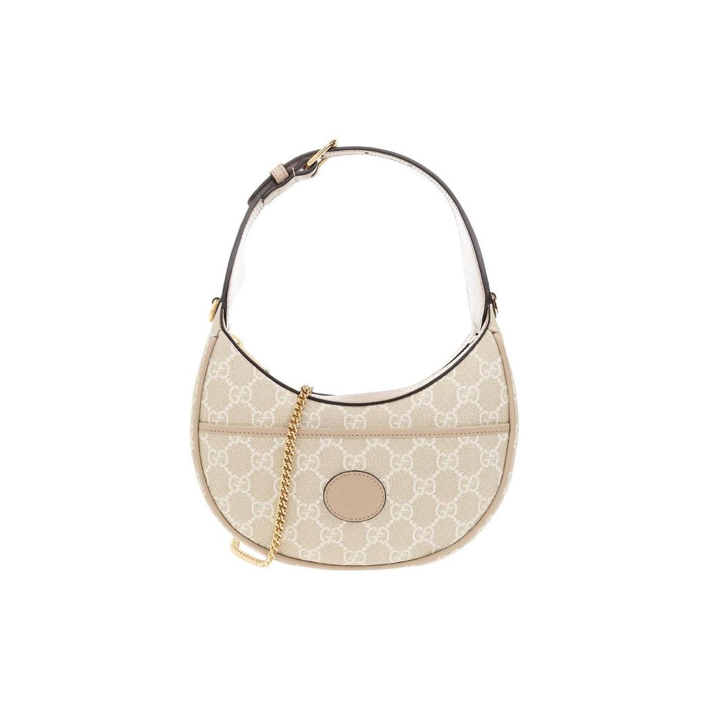 Gucci GG Supreme Logo Chain Canvas Half Moon Bag Women Handbags Beige White 726843-FAA4G-9897