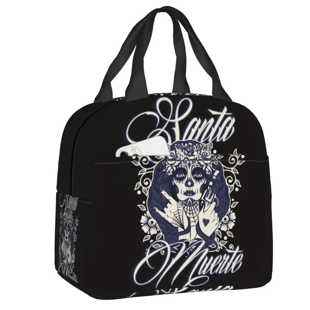 Санта Муэрте Святая смерть портативные ланч-боксы женские водонепроницаемые мексиканские мертвые сахарные черепа охладитель термоеда изолированная сумка для обеда