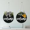 Black Welcome Board Wreath With Beautiful Ribbon Bow And Vibrant Design Sunflower