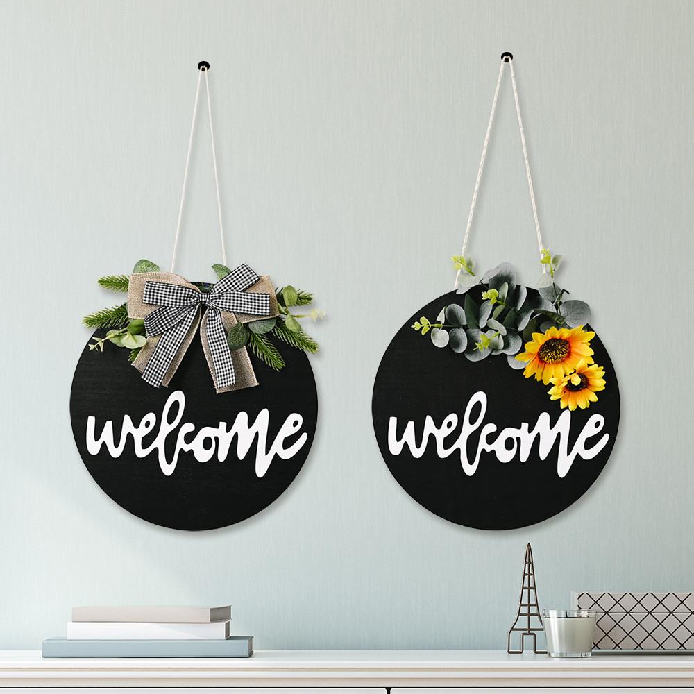 Black Welcome Board Wreath With Beautiful Ribbon Bow And Vibrant Design Sunflower