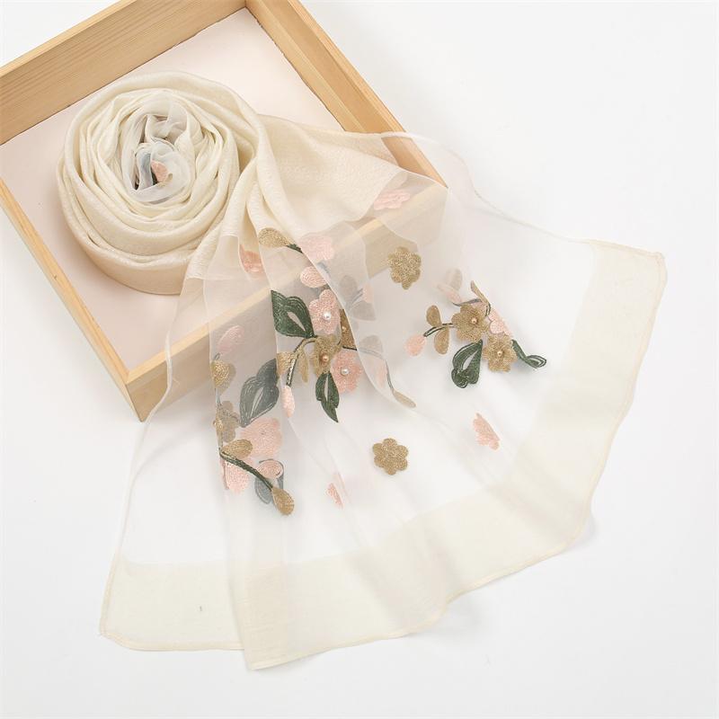 Luxury Shiny Lace Scarf Silk Women Hijab Soft Wool Shawls and Wraps Large Flower Thin Scarves Foulard Female Bufanda New