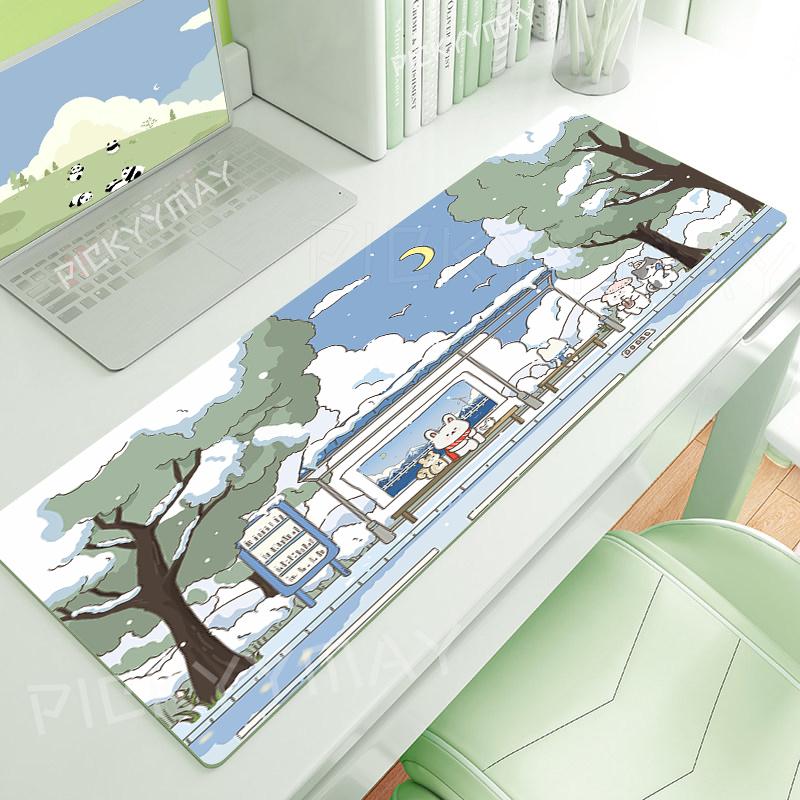 Cute Gaming Mousepads Desk Rug Gamer Mousepad Large Mouse Mat Kawaii Anime Desk Pads Keyboard Mats Green Mouse Pad xmm