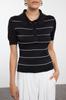 Женский свитер в элегантном стиле, черный трикотаж в полоску с вырезом поло