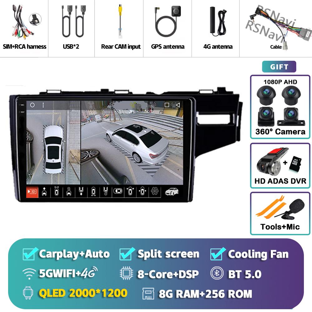 Android 14 Carplay Auto для Honda Jazz Fit 2014 - 2015 Автомобильный радиоплеер Мультимедиа стерео 360 Камера Навигация Видео AI Voice