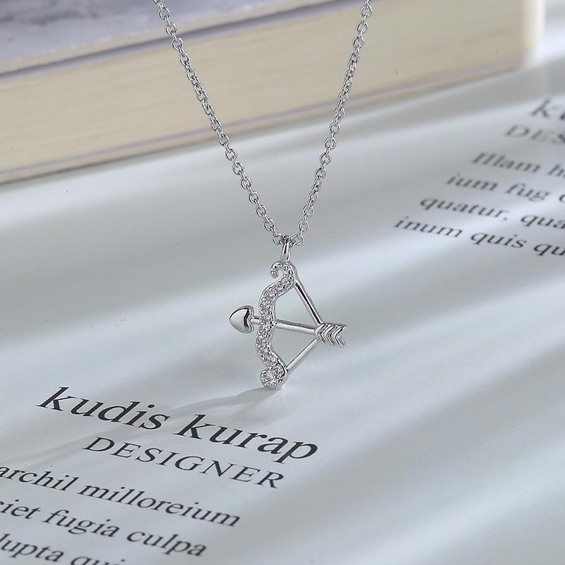 Silver Color Eros Bow and Arrow Zircon Necklaces for Women Cupid Love Arrow Pendant Clavicle Chain Party Jewelry