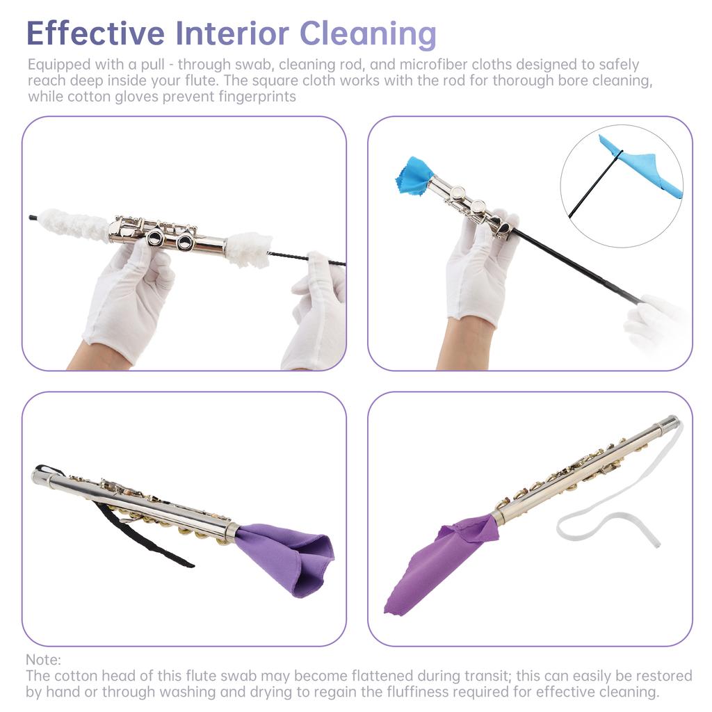 Полный набор для чистки и ухода за флейтой, 32 предмета, с чистящим стержнем, щеткой, тканью, заглушками, подушечкой, чехлом для хранения. Инструмент для ухода за флейтой "все в одном".