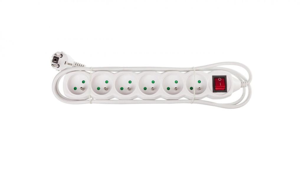 Extension cord with switch 6-sockets Z/U 2M /H05Vv-F 3G1/ White P1612
