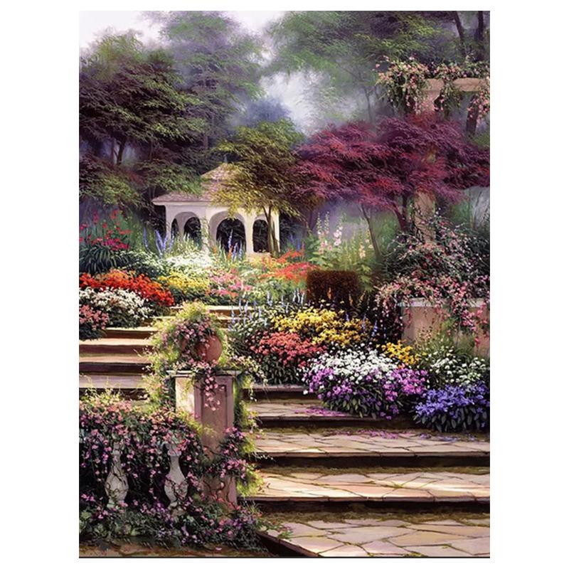 5D Diy Алмазная картина Сад Пейзаж Набор для вышивки крестом Полный дрель Круглая вышивка Мозаика Художественная картина Декор из страз