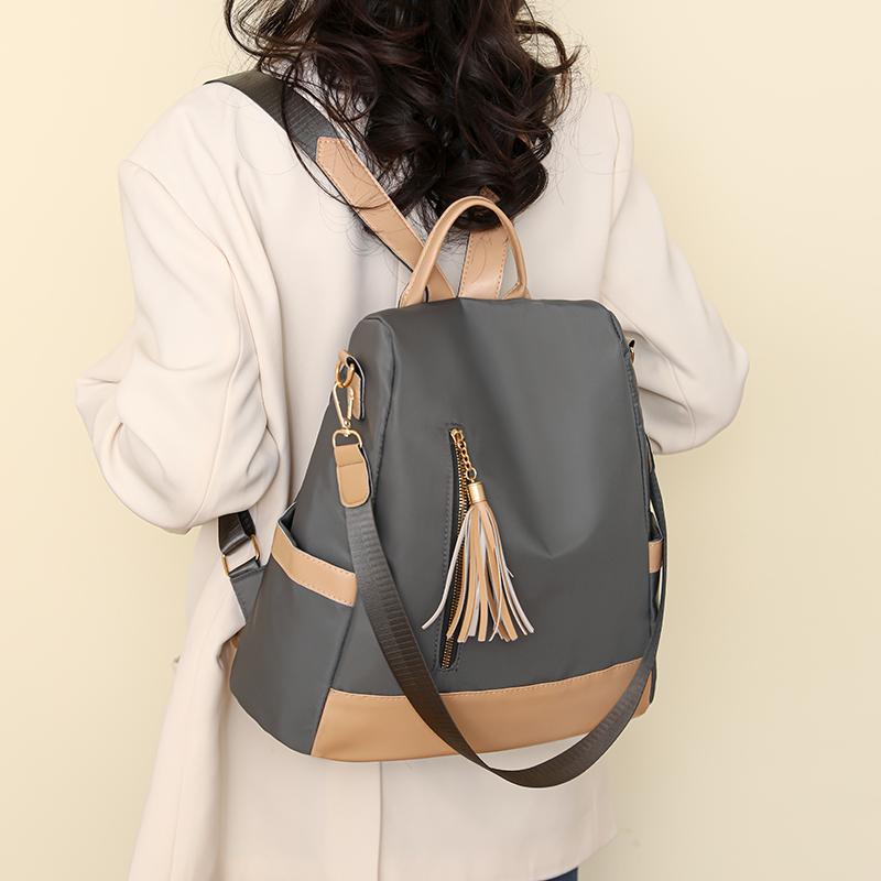 Contrast Color Backpack Women's Tassel Backpack Lightweight Large Capacity Handbag Shoulder Bag