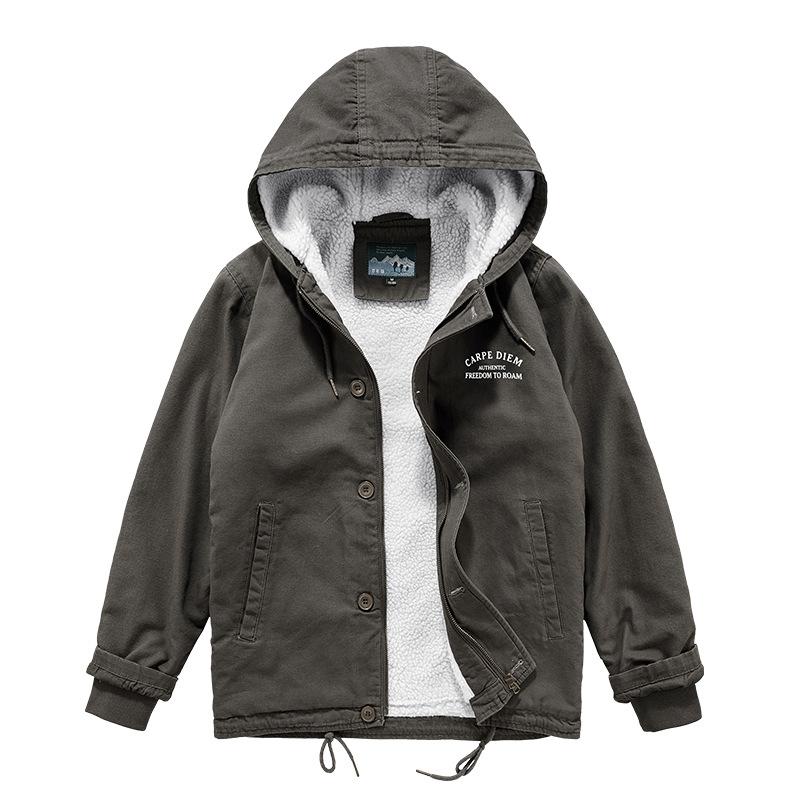 Winter Hooded Lamb Velvet Cotton Coat for Men, Thickened Velvet, Loose Cotton Jacket, Casual Youth Cotton Coat, Men's Trendy