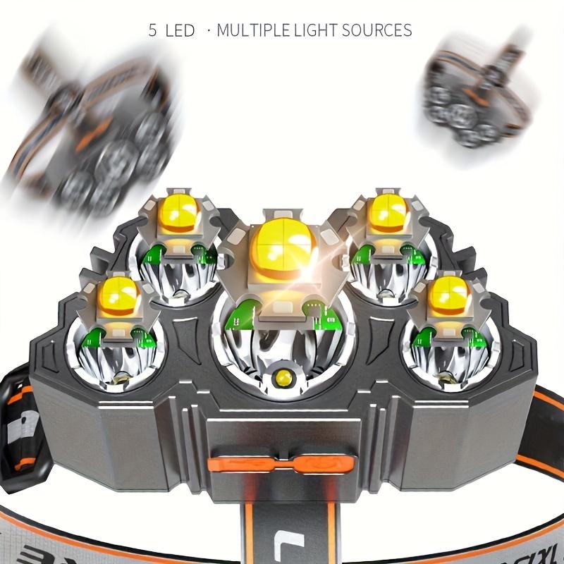 USB Rechargeable 5LED Headlamp Flashlight Waterproof Head Torch with Built-in Battery for Camping,Hiking,Fishing,Emergency Use