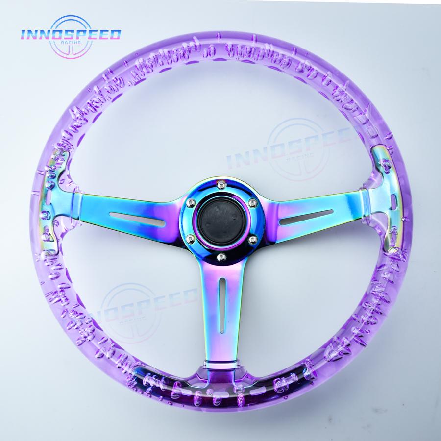 14inch Universal Transparent Acrylic Steering Wheel Neo Chrome JDM Racing Sport Steering Wheel for Game