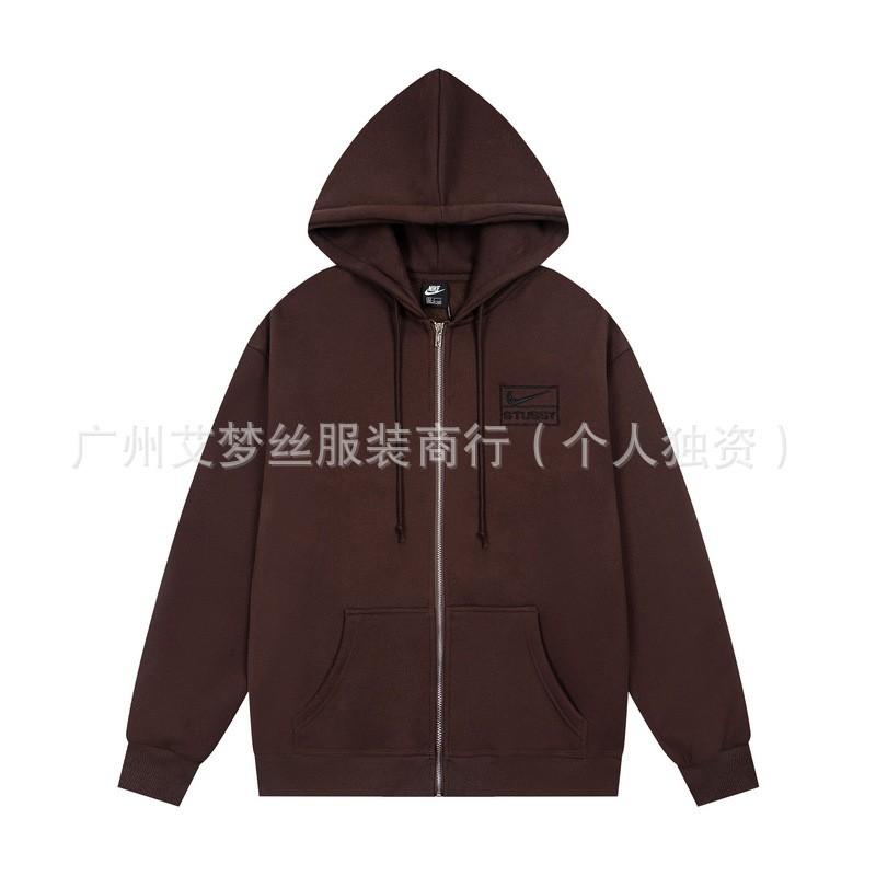 Unisex Hooded Fleece Sweatshirt With Back Letter Print Long Sleeve Zip-Up Casual Top Teens Adults