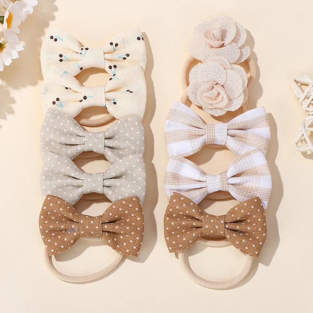 10 шт./набор Мультяшные повязки на голову с бантом и цветком для детей, девочек, милые резинки для волос, модные эластичные резинки, веревки для волос, аксессуары для волос