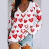Женская блузка с принтом в виде сердца и длинным рукавом, осенняя футболка с V-образным вырезом