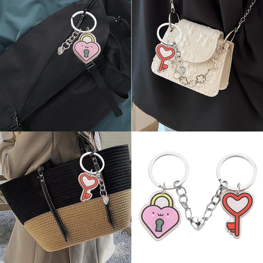 Creative Acrylic Couples Key Chain Heart-Shaped Lock Keyring Pendant Bag Charm Gift for Valentines Day Or Anniversary