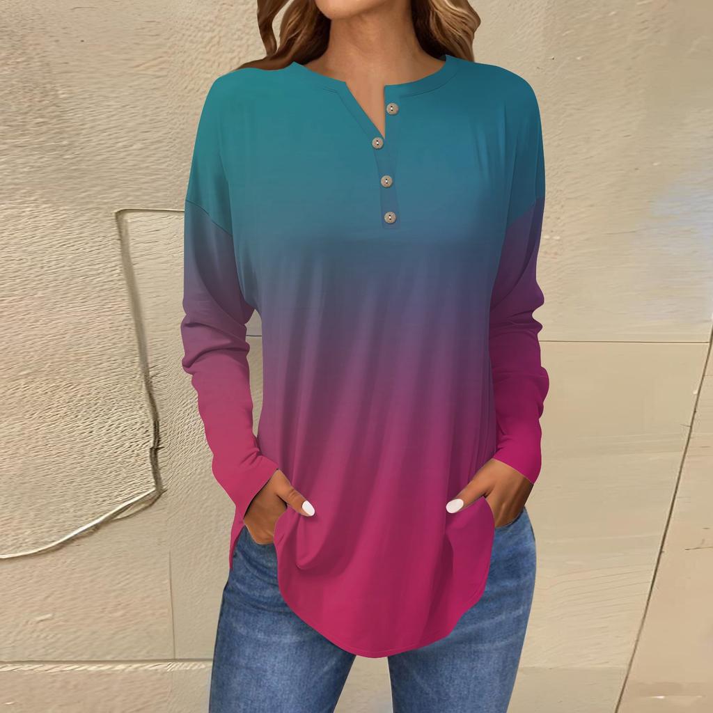 Женские блузки Повседневные футболки в стиле хиппи с длинным рукавом Милые топы с цветочным принтом Туники Топы с пуговицами и круглым вырезом Толстовки