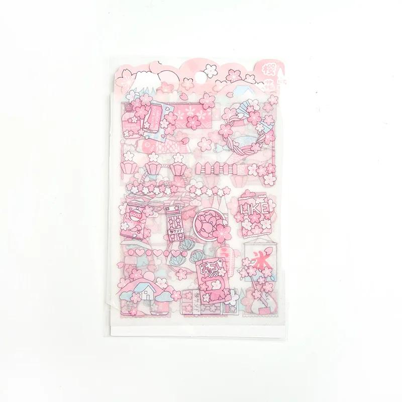 4 Sheets Scrapbook Stickers Set Cute Small Pink Animals Transparent Calendar Diary Book Sticker Scrapbooking Decorative Stickers