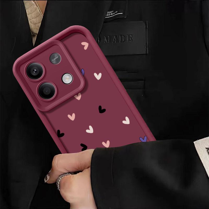 Силиконовый мягкий чехол с узором «Сердечки» для Xiaomi 14t 13t Poco X6 F6 Pro Redmi Note 13 12 11 Pro Матовый противоударный чехол конфетного цвета с защитой объектива