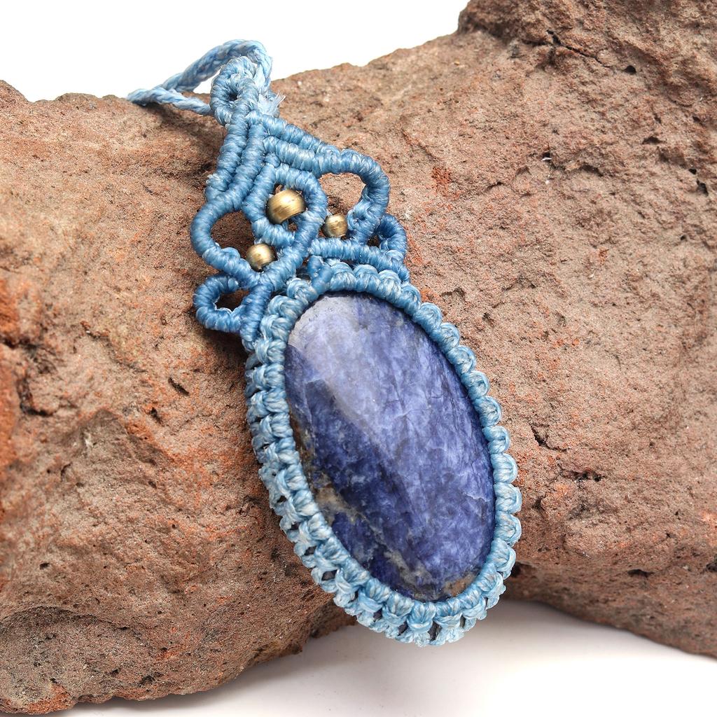 Макраме макраме Содалитовое ожерелье Ожерелье Перуанская нить и плетение из камней