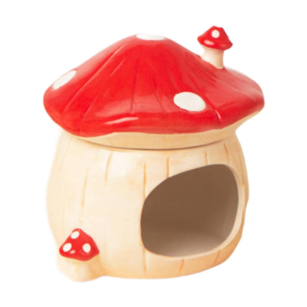 Ceramic Hamster House Mushroom Shaped Pet Habitat Nest Indoor Cartoon Sturdy Hamster Hide Bed For Small Animal Food Bowl