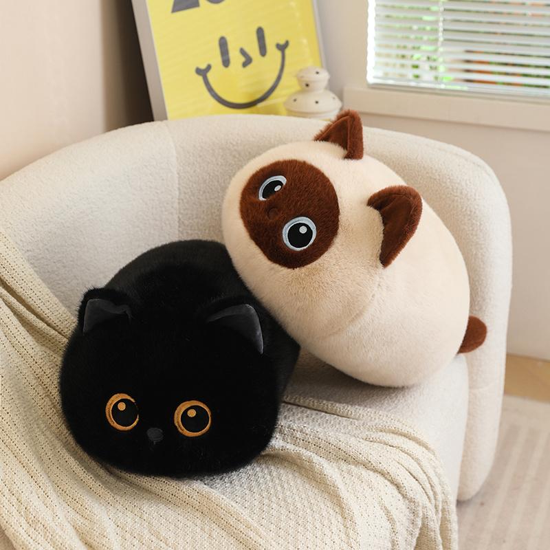 50cm Cat Plush Pillow Stuffed Siamese Cat Black Brown 3-color Kitten Lying Doll Sleeping Companion Gift