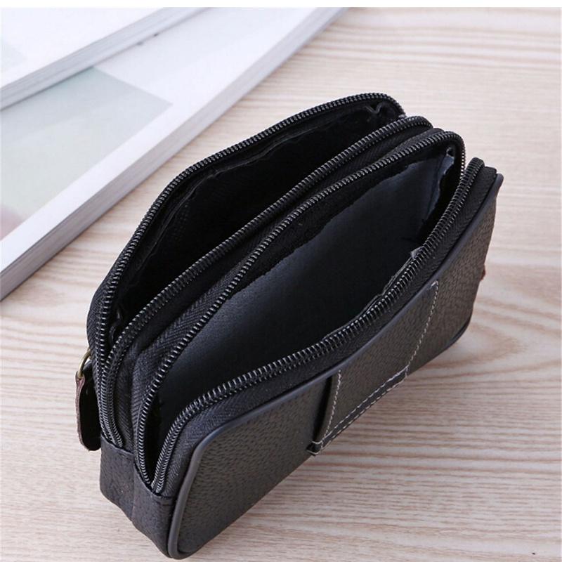 Men's Pocket Money Waist Bag Hip Bag Mobile Phone Case Small Bag Sports Bag Mobile Phone Bag Large Space Zipper Leather Belt Bag
