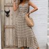 Summer Women's Dress High Waist V-neck Print Elegant Sleeveless Dresses